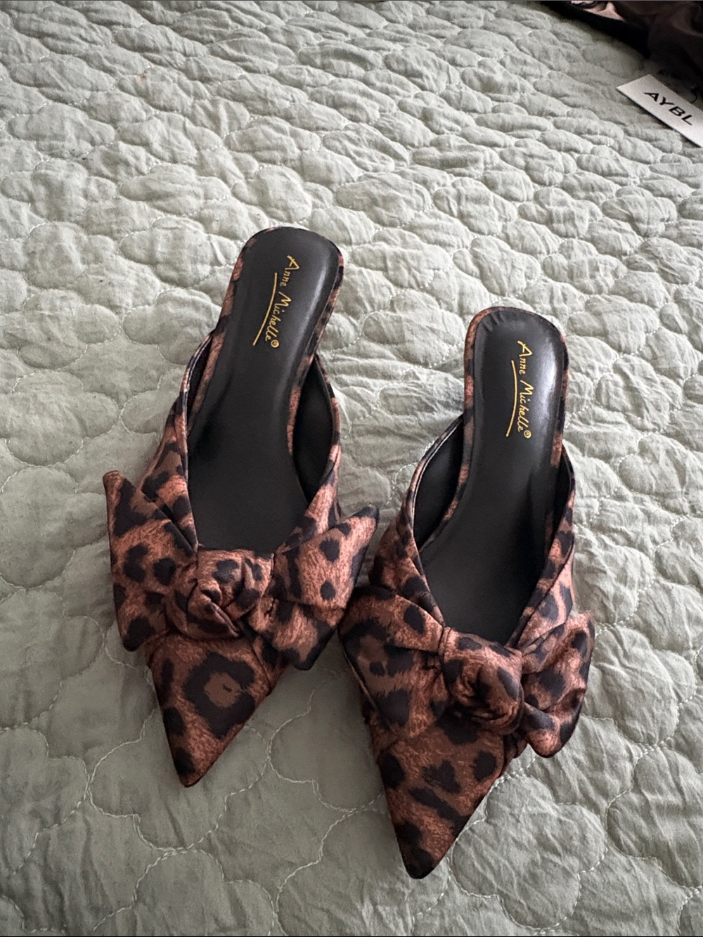 Leopard-Print Pointed Toe Slide Mule in Brown/Black